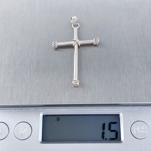 Vintage Sterling Silver 925 Rope Wrapped Cross Pendant - Picture 6 of 7